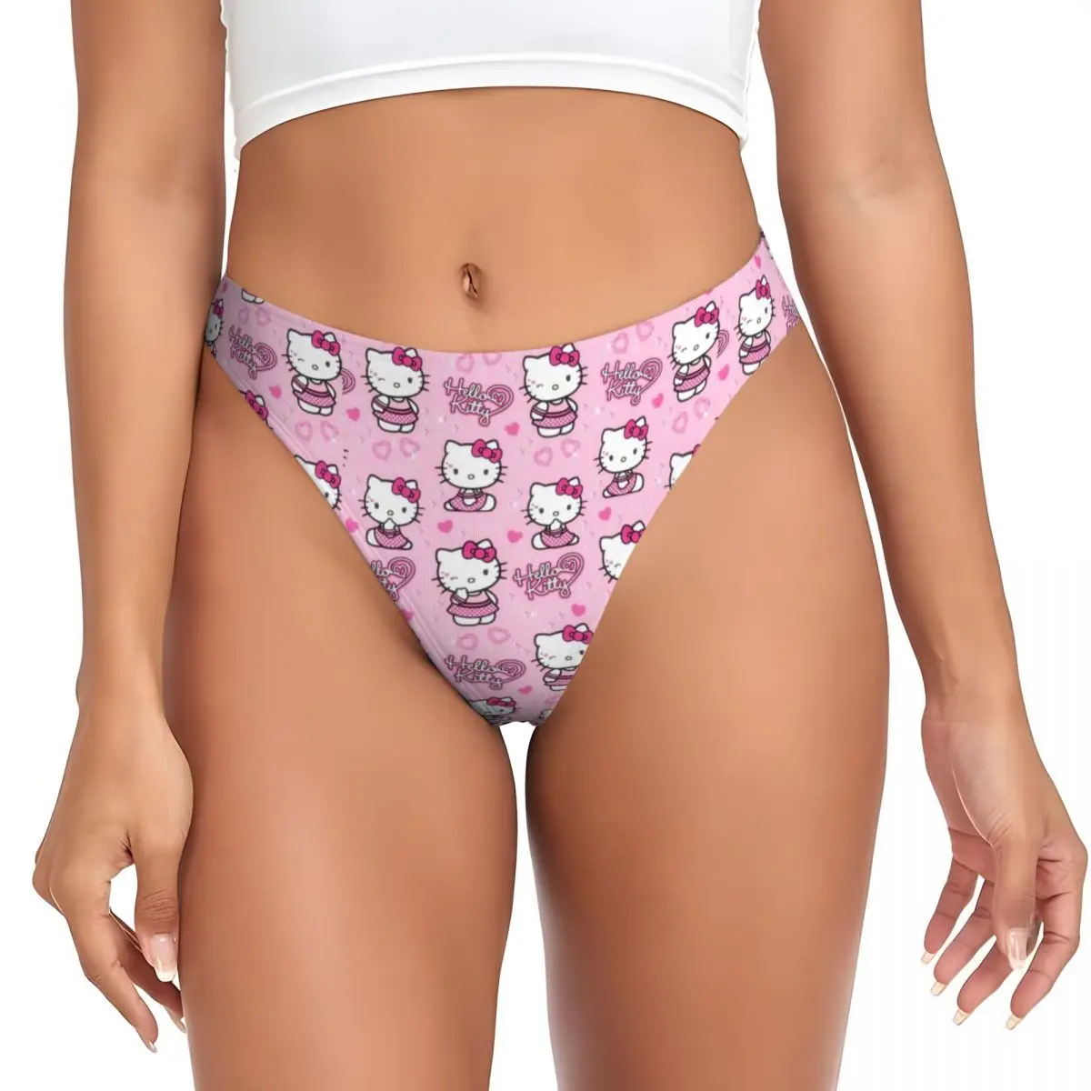 Custom Women\'s Hello Kitty Manga Cat G-string Thongs Stretch Panties Underwear