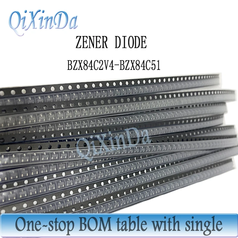 100PCS SMD Diodo Zener BZX84C2V4 BZX84C2V7 BZX84C3V0 BZX84C3V3 BZX84C3V6 BZX84C3V9 BZX84C4V3 BZX84C4V7 BZX84C5V1 0.3W SOT-23