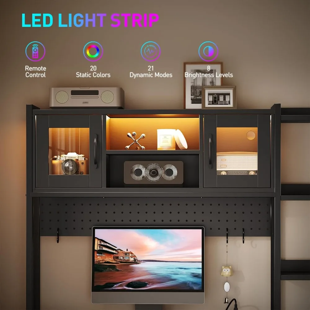 مكتب كمبيوتر صغير مع كوخ وأدراج، مكتب كتابة قابل للتمديد مع طاولة ثانوية قابلة للسحب، حامل شاشة وعجلات دوارة، ج #6