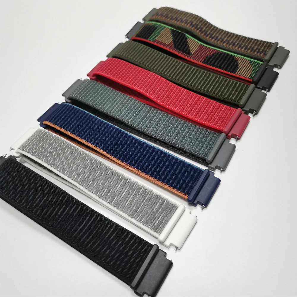 النايلون حزام (استيك) ساعة 22 مللي متر 20 مللي متر لساعة سامسونج جالاكسي 7 6 5 4 40/44 مللي متر 5 برو كلاسيك 4 6 جير S3 استبدال حزام لساعة هواوي