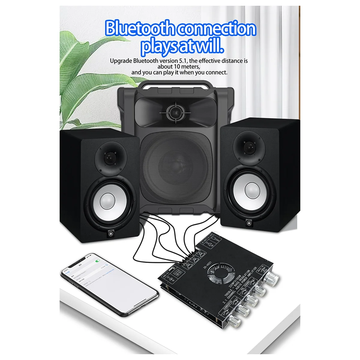 ZK-AS21 Modulo scheda amplificatore di potenza digitale Bluetooth TPA3255 a 2.1 canali Subwoofer tono alto e basso 220WX2 + 350W