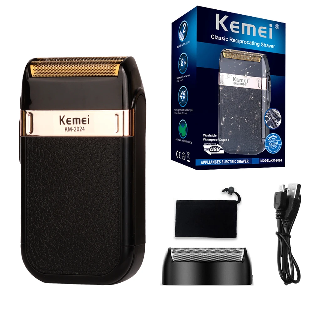 

Kemei Electric Shaver For Men Fashionable Men's Leather Shell Waterproof Rechargeable Professional Beard Trimmer Razor KM-2024