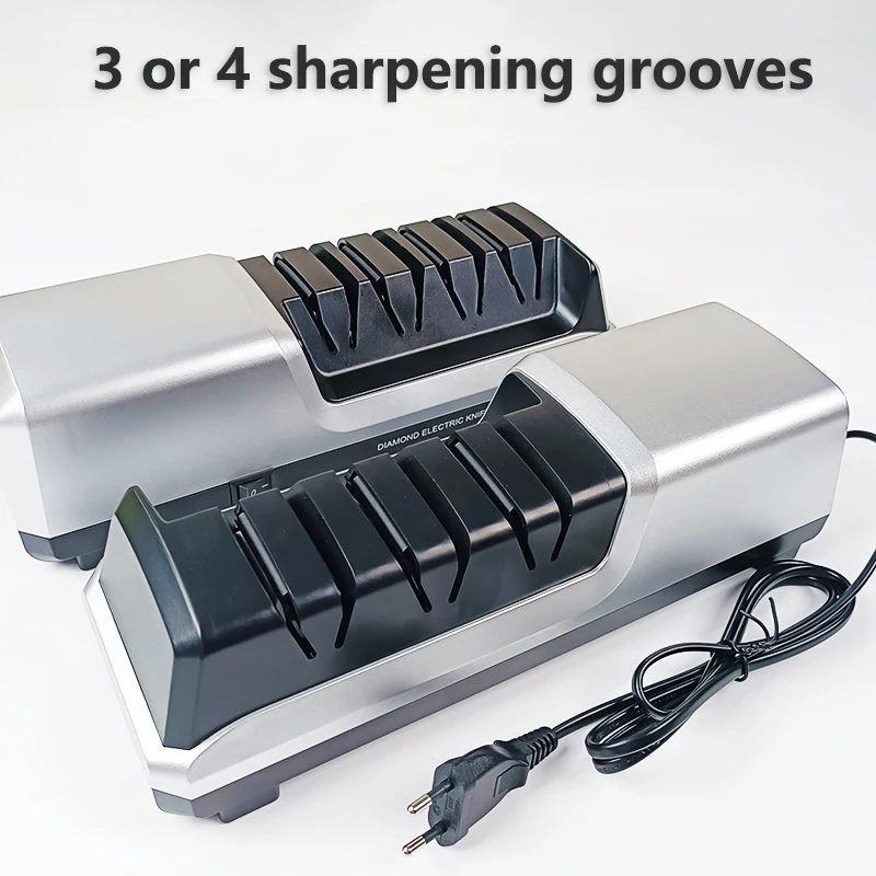 

Professional Electric Knife Sharpener, 3-4 Stage Kitchen Knife Sharpener with 100% Diamond Abrasives and Precision Angle Guides