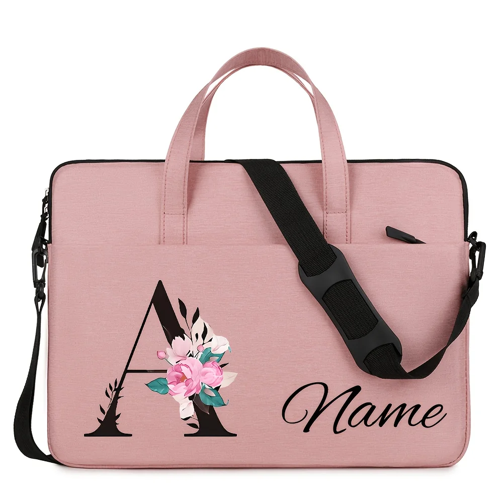 Customizable Laptop Bag-personalized High-Capacity Pink Briefcase Featuring the 26-Letter Alphabet view 3
