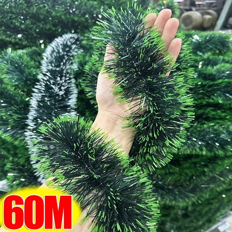 2-60m Christmas Green Cane Ribbon Garland Xmas Tree Pendents Tinsel Ribbons Ornaments New Year Party Home Decoration Accessories