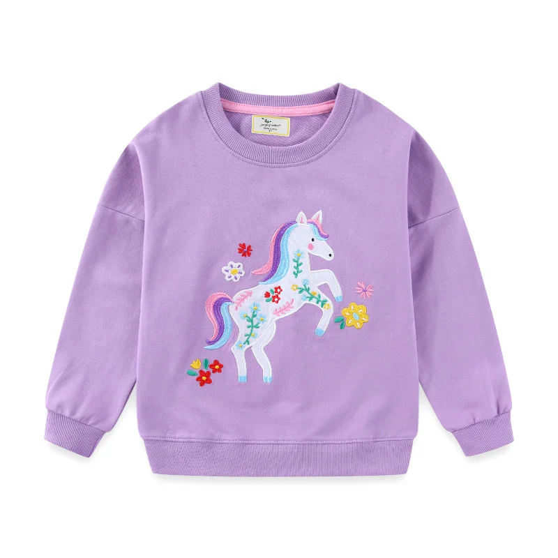 

Jumping Meters Hot Selling Unicorn Embroidery Sweatshirts for Girls New Arrival Autumn Winter Toddler Animals Kids Sport Shirts