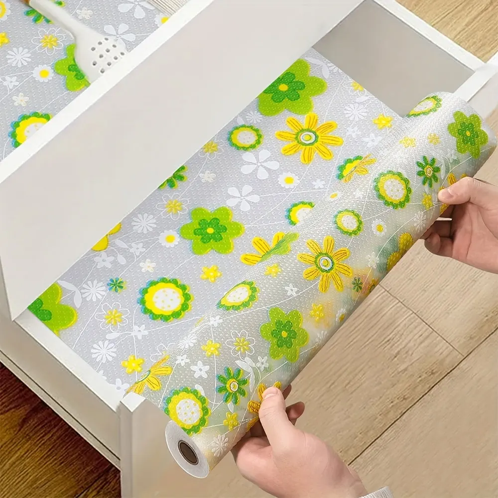 

Подкладка для полки с цветочным рисунком 45x150 см, неклейкий коврик для ящика для кухонного шкафа/каши, водонепроницаемый нескользящий коврик PEVA от порезов до размеров