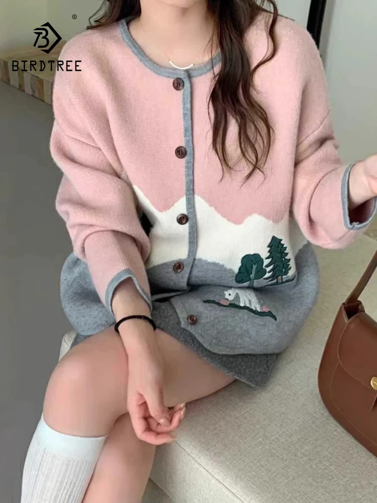 New Autumn Cotton Long Sleeve Sweater, Women O Neck Cartoon Top, Mori Girl Loose Sweet Lazy Warm Knit Cardigan, Winter C40014CC