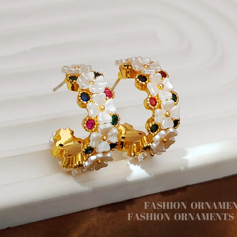 

French Style Women Designer Romantic Flower 18k Gold Plated Zircon Dangle Earrings Set Jewelry , Woman Ear Accessories Gift