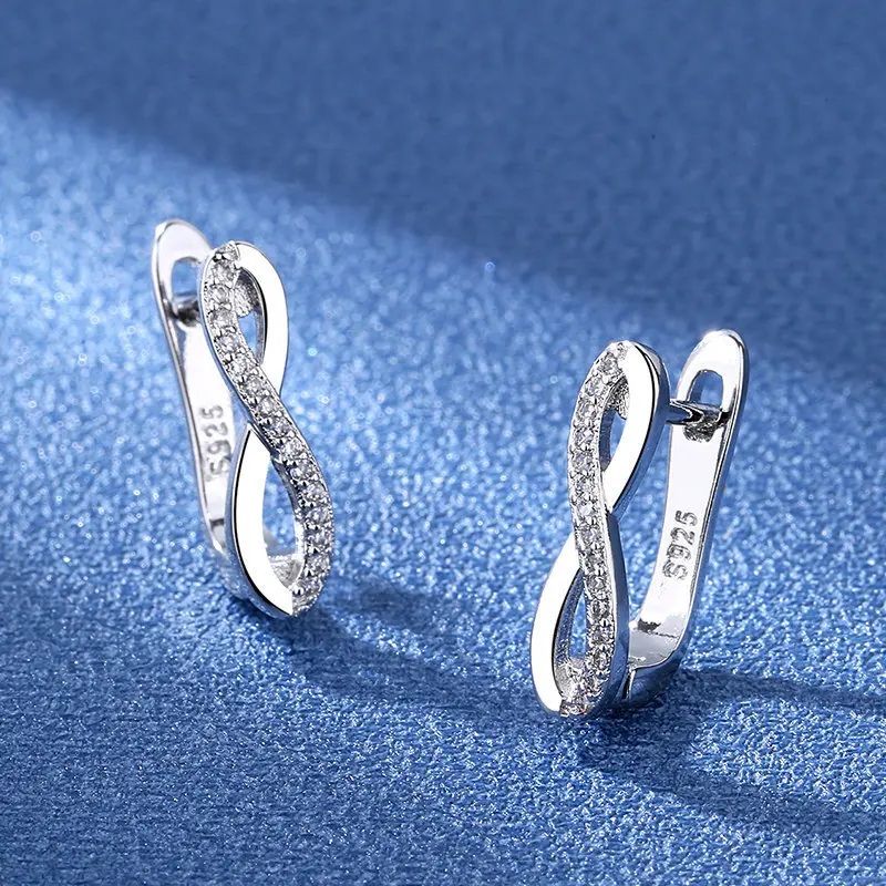 925 Sterling Silver Zirconia Crystal Earrings For Women Classic Geometric Twisted Line Earrings Party Versatile Jewelry ear cuff - view 5