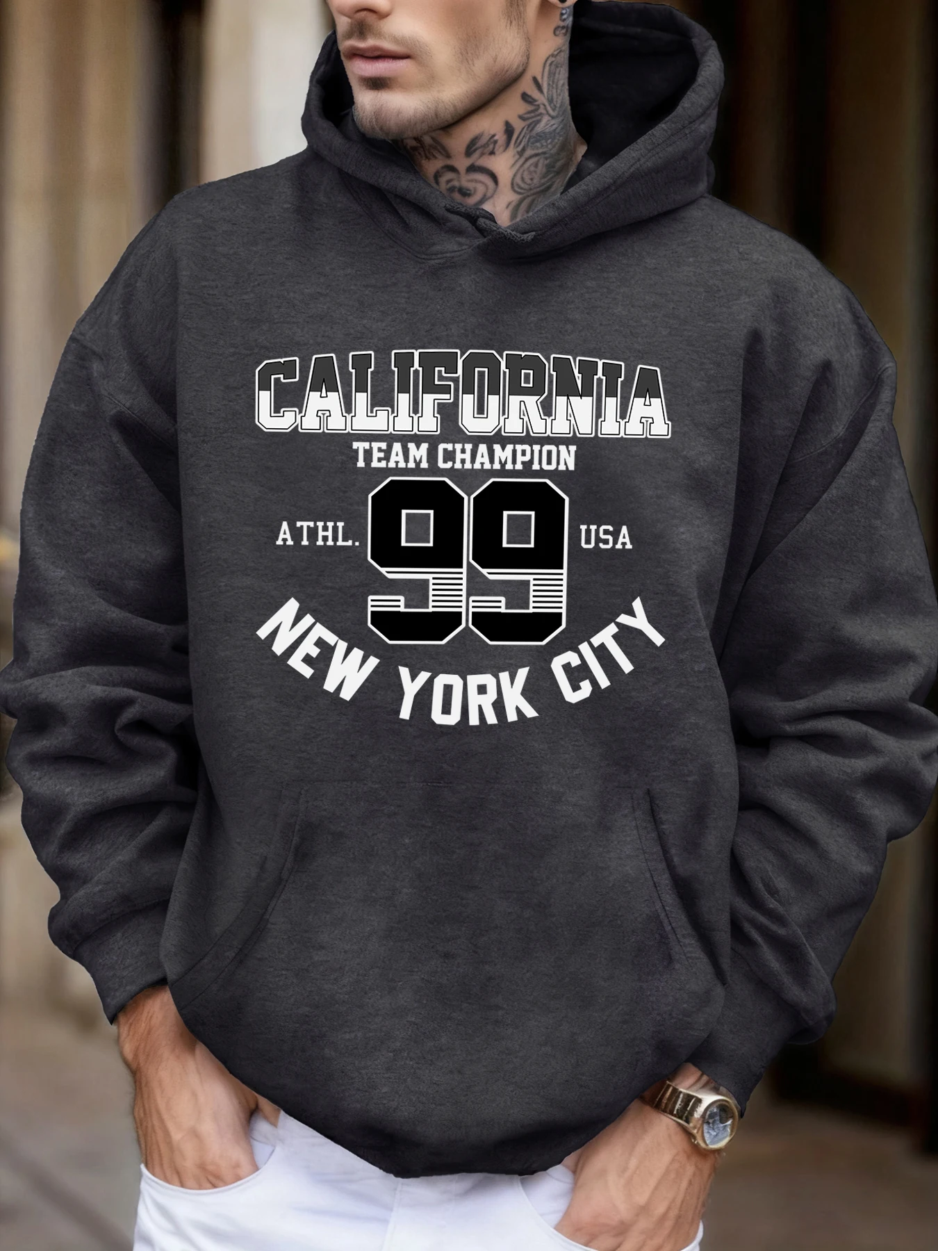 California New York City Number 99-Druck, weicher Herbst-Taschen-Hoodie, lockere Sport-Sweatshirts für Herren, Fleece-Jogging-Pullover