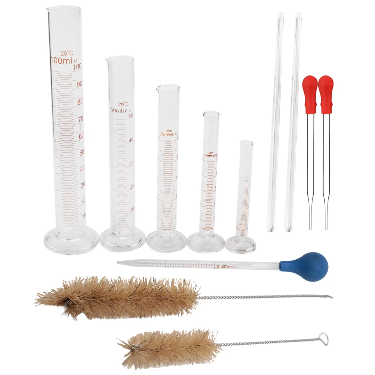 Graduated Cylinder Set,Borosilicate Glass Measuring Cylinders in with Pipettes/Stirring Rods/Clean Brush