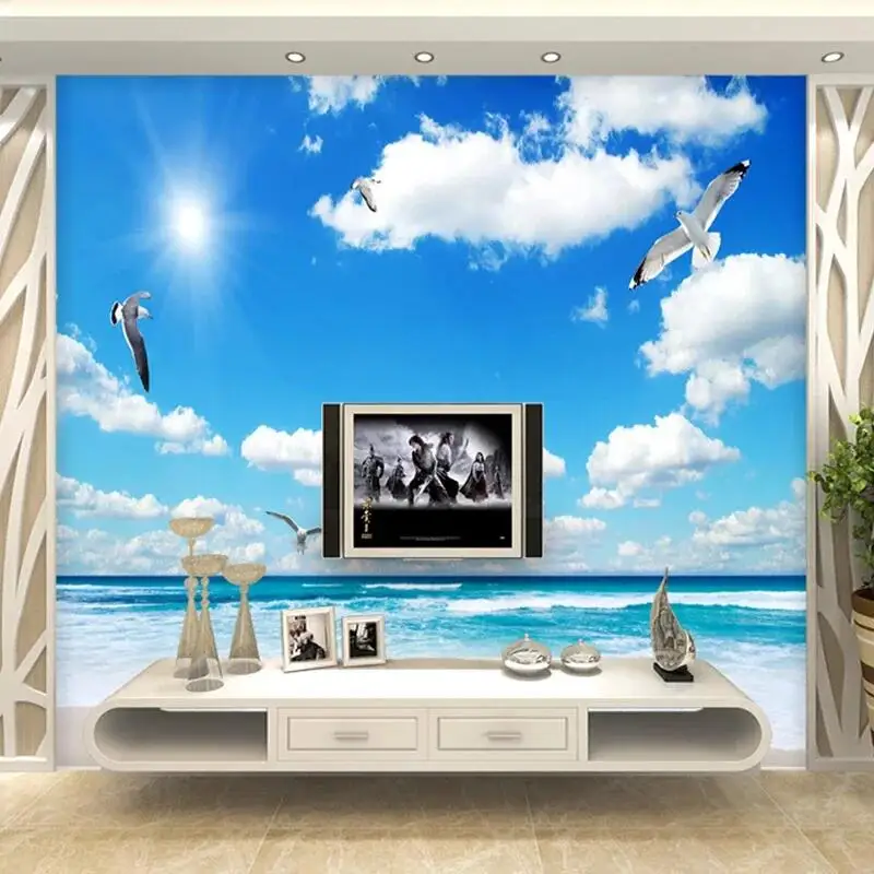 

Blue Sky White Clouds Beach Seascape Custom 3D Photo Wallpaper Murals For Living Room Bedroom Wall Decoration Home Decor Fresco