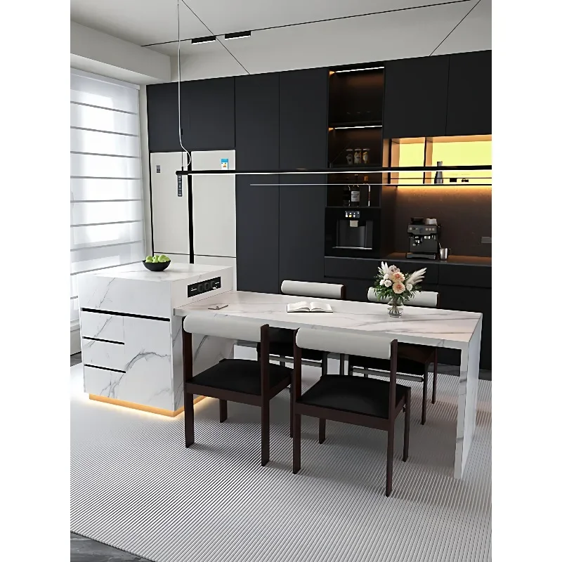 Italian light luxury rock slab island dining table integrated multi-functional kitchen living room dining room Italian style