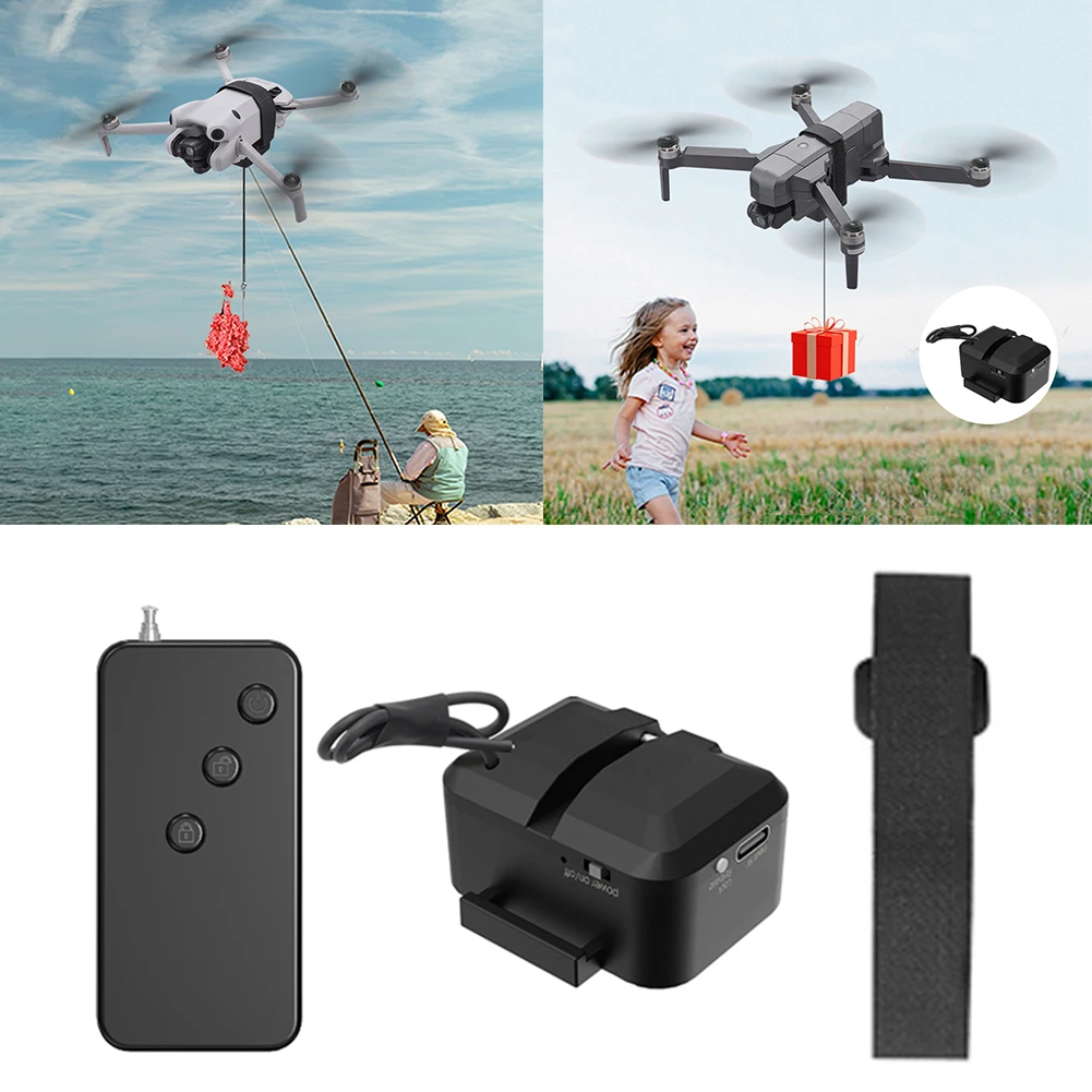 UAV Airdropper for DJI Mini 4 Pro/Air 3 with Remote Control Drone Remote Thrower Type C Charging for Fishing and Casting Farther