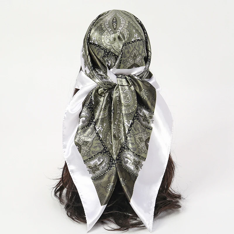 2025 실크 숄 스퀘어 스카프 여성용 프린트 헤어밴드 푸라르 새틴 히잡 헤어밴드 네커치프 여성 헤드랩 반다나