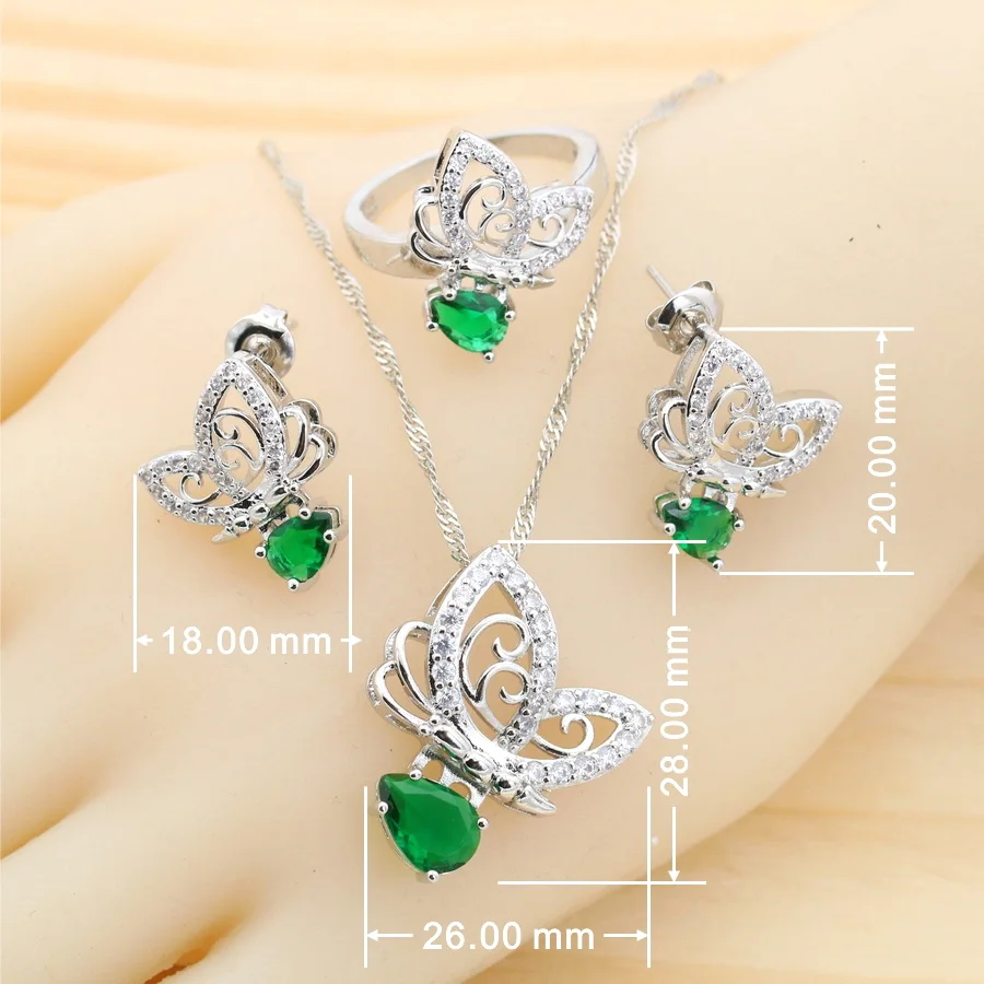 Classic Green Crystal Silver 925 Jewelry Sets Bridal Earrings For Women Zirconia Ring Pendant Necklace Set Wedding Jewelry Gift