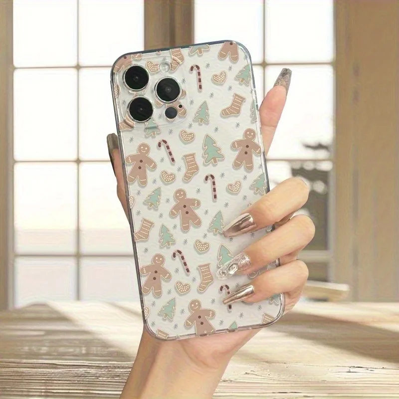 

Cartoon Christmas Gingerbread Man Pattern New Trendy Transparent Tpu Phone Case, Suitable for iPhone 17 Air Pro Max iPhone 16 15 14 13 12 11 XS Xr X 7 8 12/13 Mini Plus Pro Max Se, Suitable for Birthday/Holiday/Family/Friends/Couple Gifts