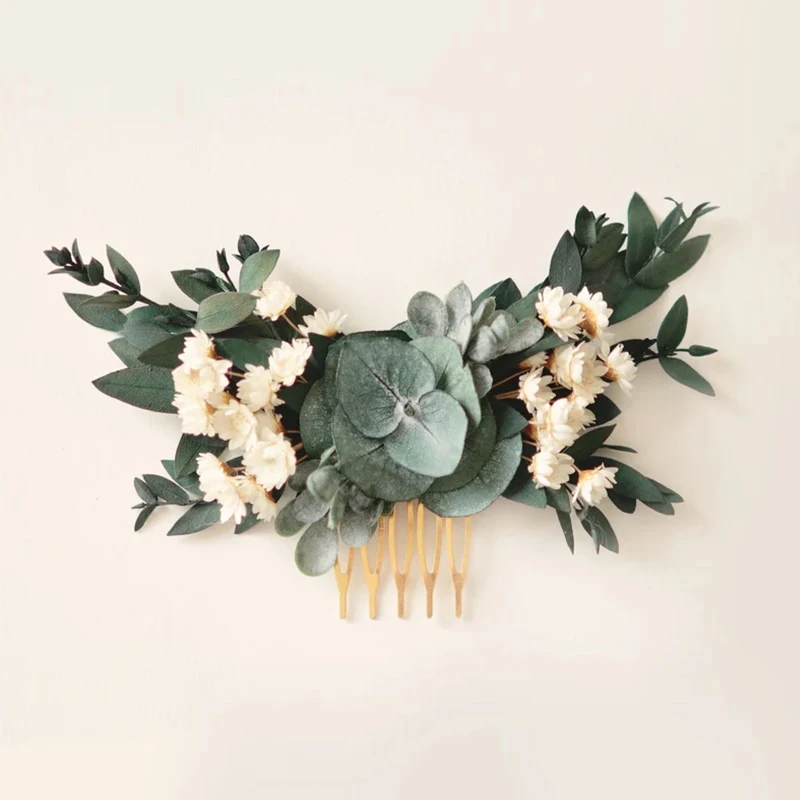 

Handmade Boho Bridal Headpiece Greenery Eucalyptus Bridal Hair Comb Wedding Romantic Dried Flower Comb For Bridesmaids