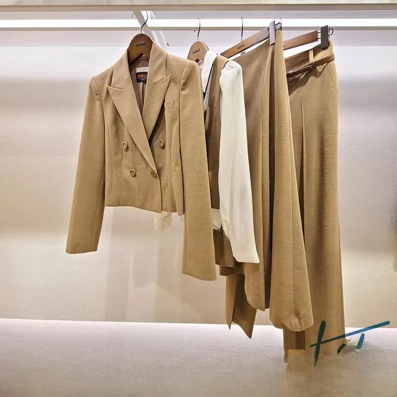 

Versatile Women's Suit Set Casual Commute Sle Button Detail Long Sve Pants Skirt Top Four-Piece Suit Outfit