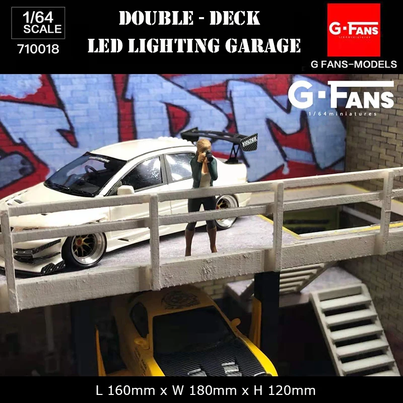 G-Fans 1:64 Assemble Diorama Double-Desk LED Lighting Garage Model Car Parking Lot Display - JDM Version