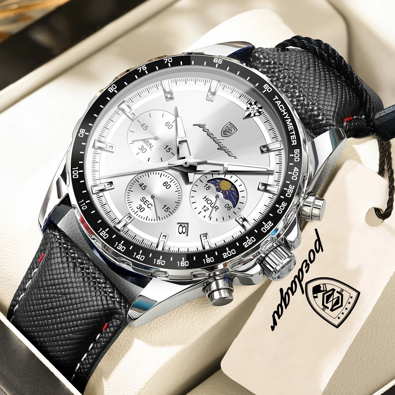 Men's Luminous Waterproof Chronograph Leather Wristwatch