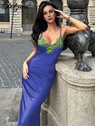 Dulzura Satin Lace Patchwork Maxi Dress Spaghetti Shoulder Straps Sexy Sleeveless 2023 Summer For Women Body-Shaping Clubwear