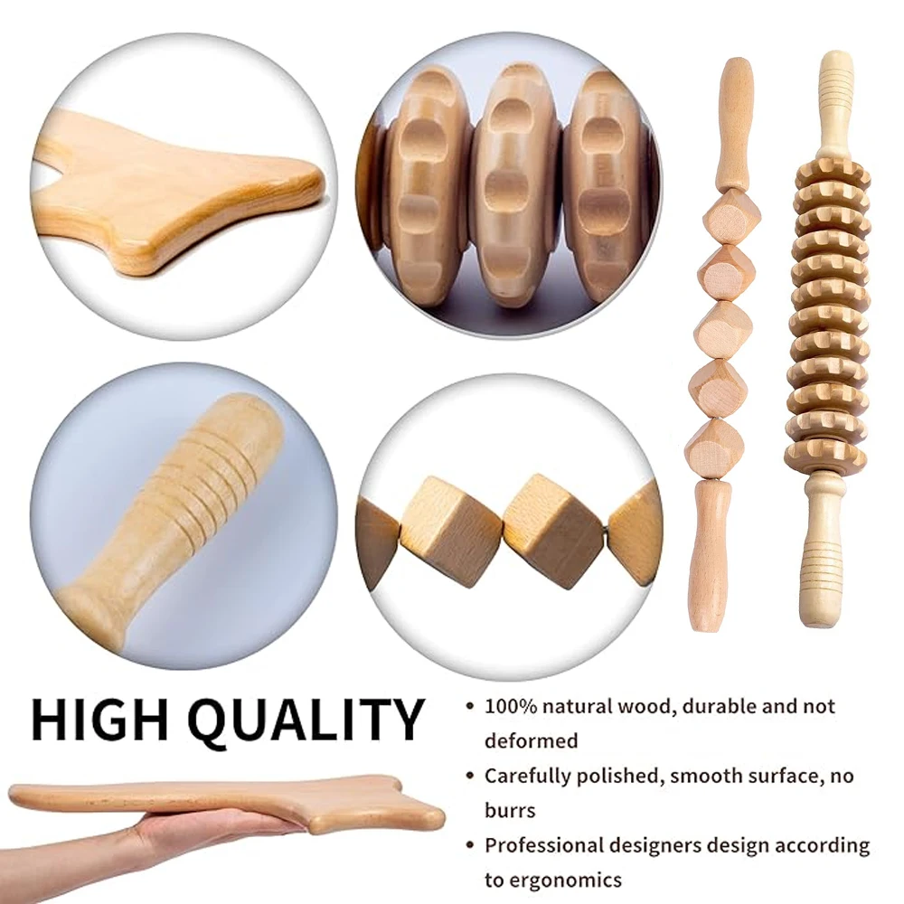 4-in-1 Wood Therapy Massage Tools Wooden Massager Body Sculpting Tool Maderoterapia Kit Wood Therapy Tool for Muscle Pain Relief