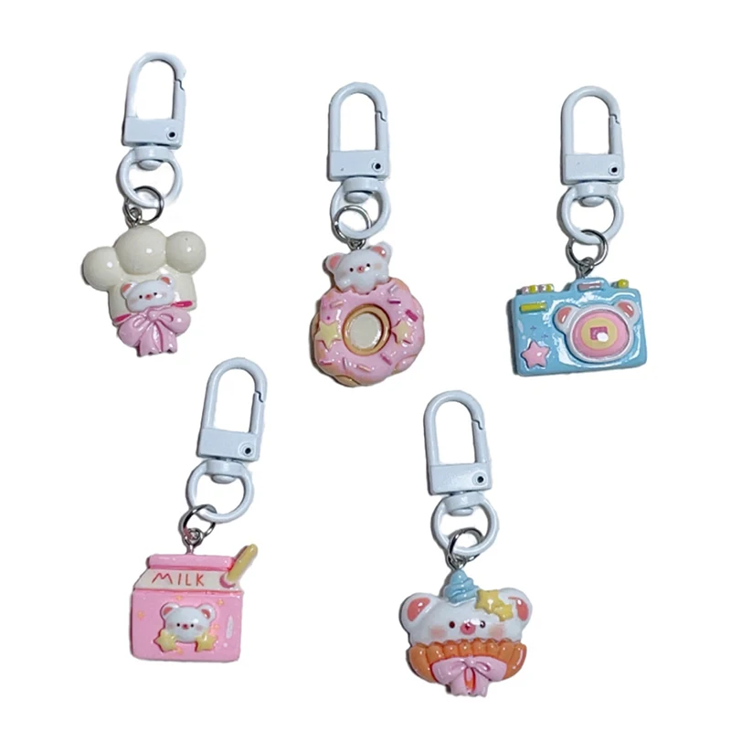 Chaveiro de Donut de Leite dos desenhos animados Chaveiro Urso Doce Bonito Chaveiro para Meninas, Saco Pingente Acessórios, Decoração Mochila, Adorável