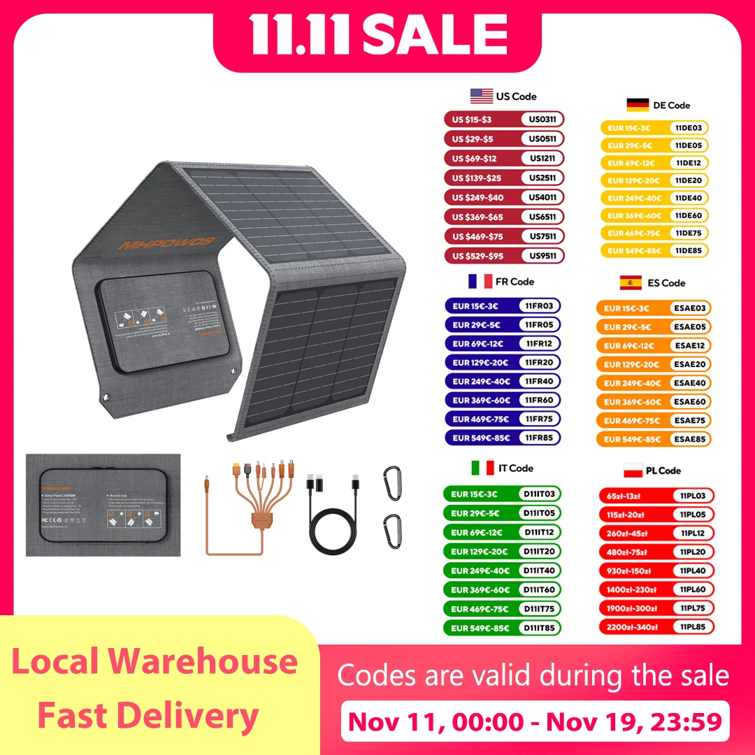 

MHPOWOS Портативная солнечная панель 120 Вт / 40 Вт, складное солнечное зарядное устройство ETFE 19 В для электростанции, выход QC3.0 USB-A и Type-C для телефонов