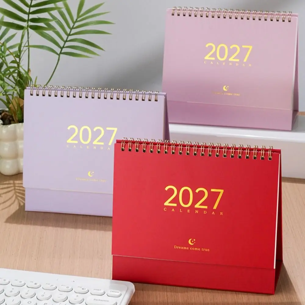 Paper 2027 Desk Calendar Spiral Binding Monthly View Monthly Planner Morandi Color Desktop Size Standing Table Calendar
