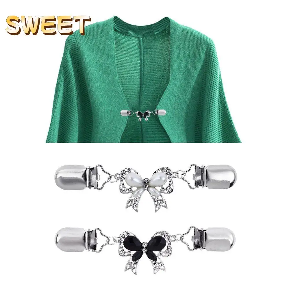 Metal Holder Diamond-studded Garters Duck-mouth Plated Clasps Sweater Shawl Clips Butterfly Bow Brooches Cardigan Collar Clip