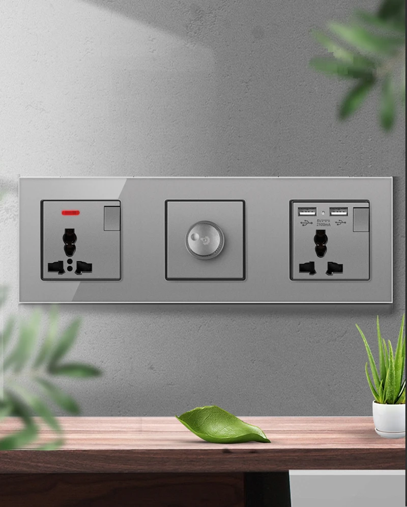 novski wall-mounted module diy European standard gray crystal glass panel socket switch button free combination function