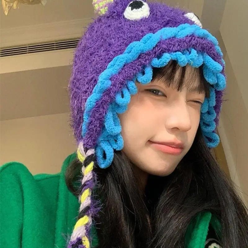 

652F Мягкая плюшевая шапка с откидной крышкой, шапка-бини с мультяшными ушками, ветрозащитная спортивная шапка