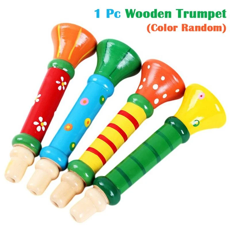 Baby Montessori Wooden Whistling Instruments Preschool Early Learning Educational Children's Trumpet Toys for Kids 1-3 Years