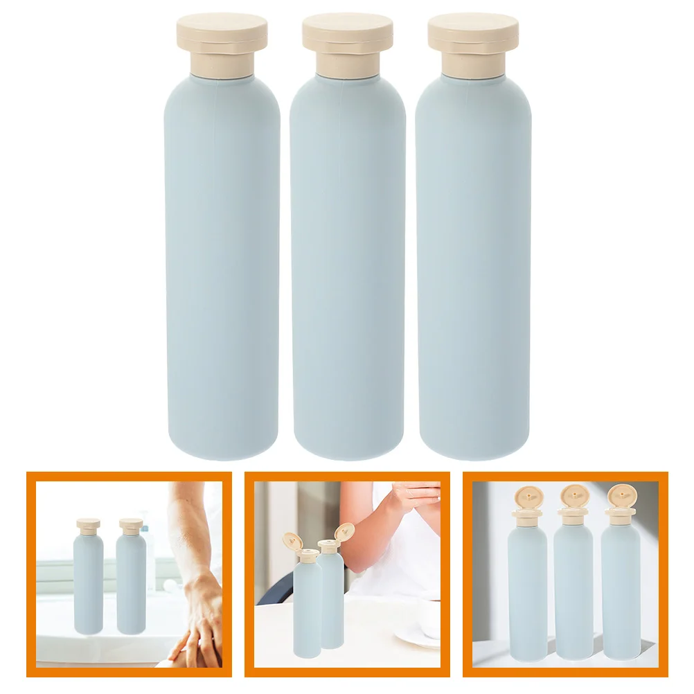 3 Pcs Leak Proof Travel Bottles Light Blue Flip-top Lotion 260ml Shower Gel Shampoo Filling and Conditioner Dispenser Plastic