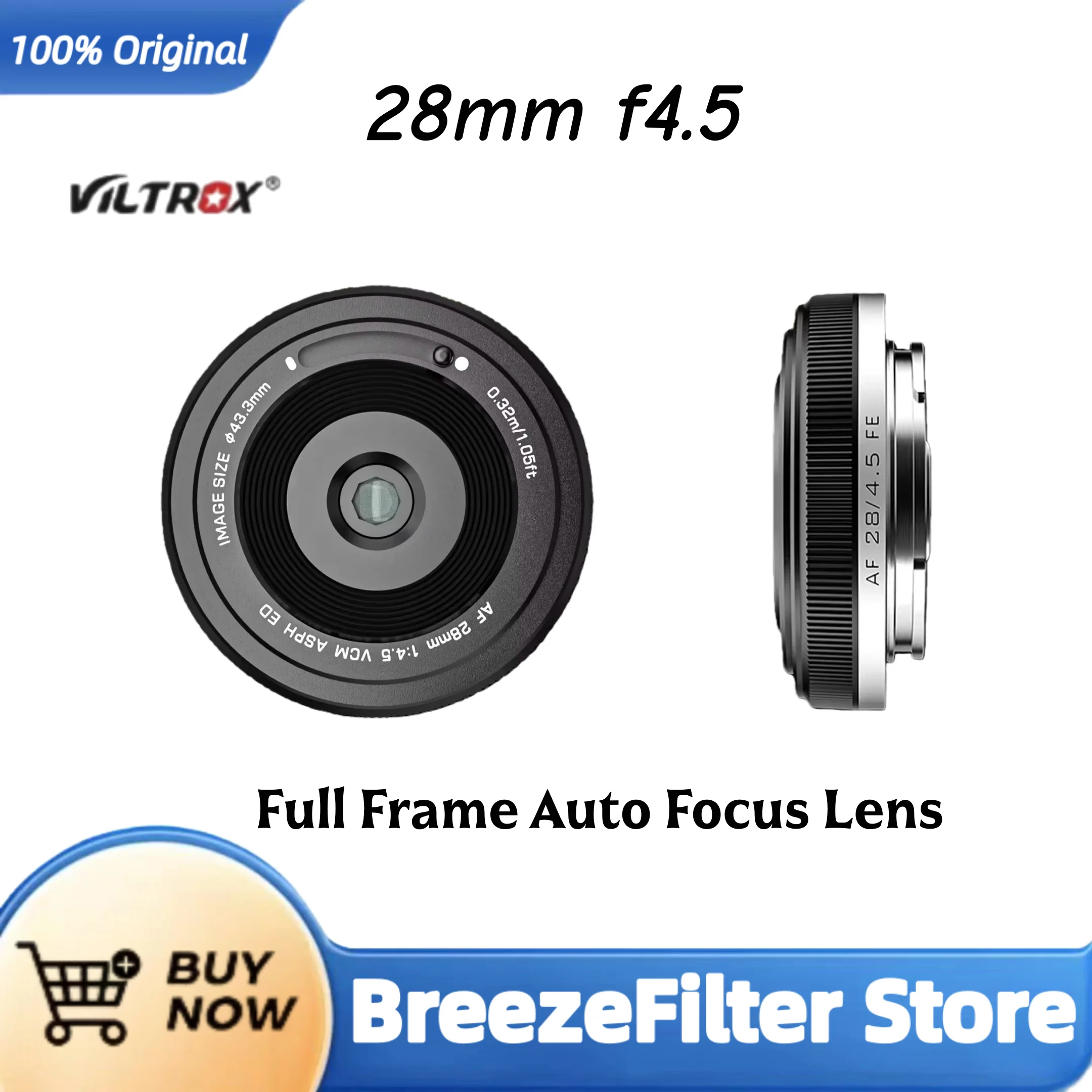 

VILTROX AF 28mm F4.5 Autofocus Full Frame Lens Retro Ultra-thin For Sony E Mount A7C A6400 A6700 ZV-E10 A7M5