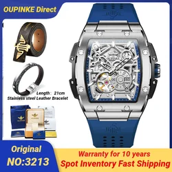 Original OUPINKE 3213 Men's Watches Tonneau Full Hollow out Automatic Men's Wristwatches Silicon Tape Man Watch TOP Brand Watch