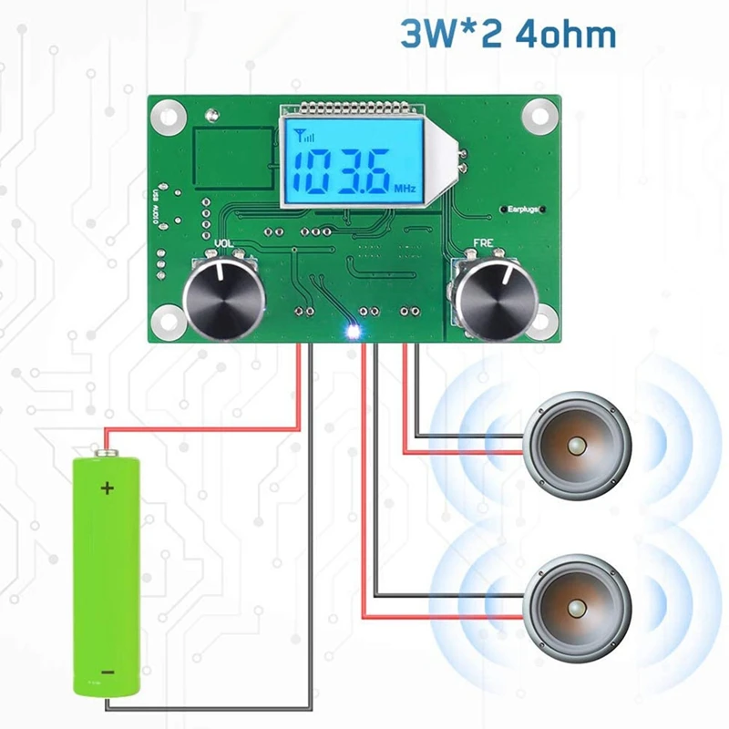 Módulo Mono estéreo inalámbrico Platino, placa receptora de pantalla LCD para adultos pequeños, 87,5-108Mhz, 3V, 3,7 V, 5V