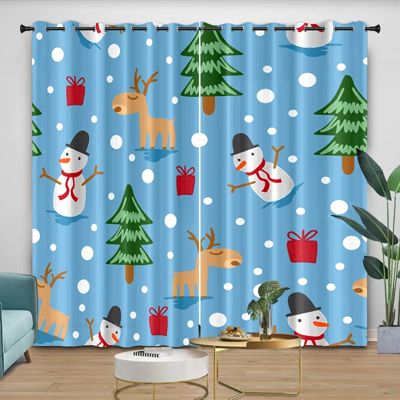 Christmas Curtains Santa Claus Elk Pine Snowman, Holiday Decoration, Suitable for Bedroom Living Room Windows Can Be Customized