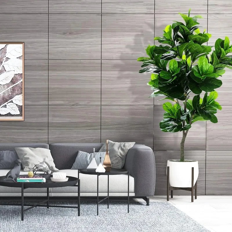 6ft Full Artificial Fiddle Leaf Fig Tree (72in) with Plastic Nursery Pot Faux Tree, Ficus Lyrata Fake Plant for Office House