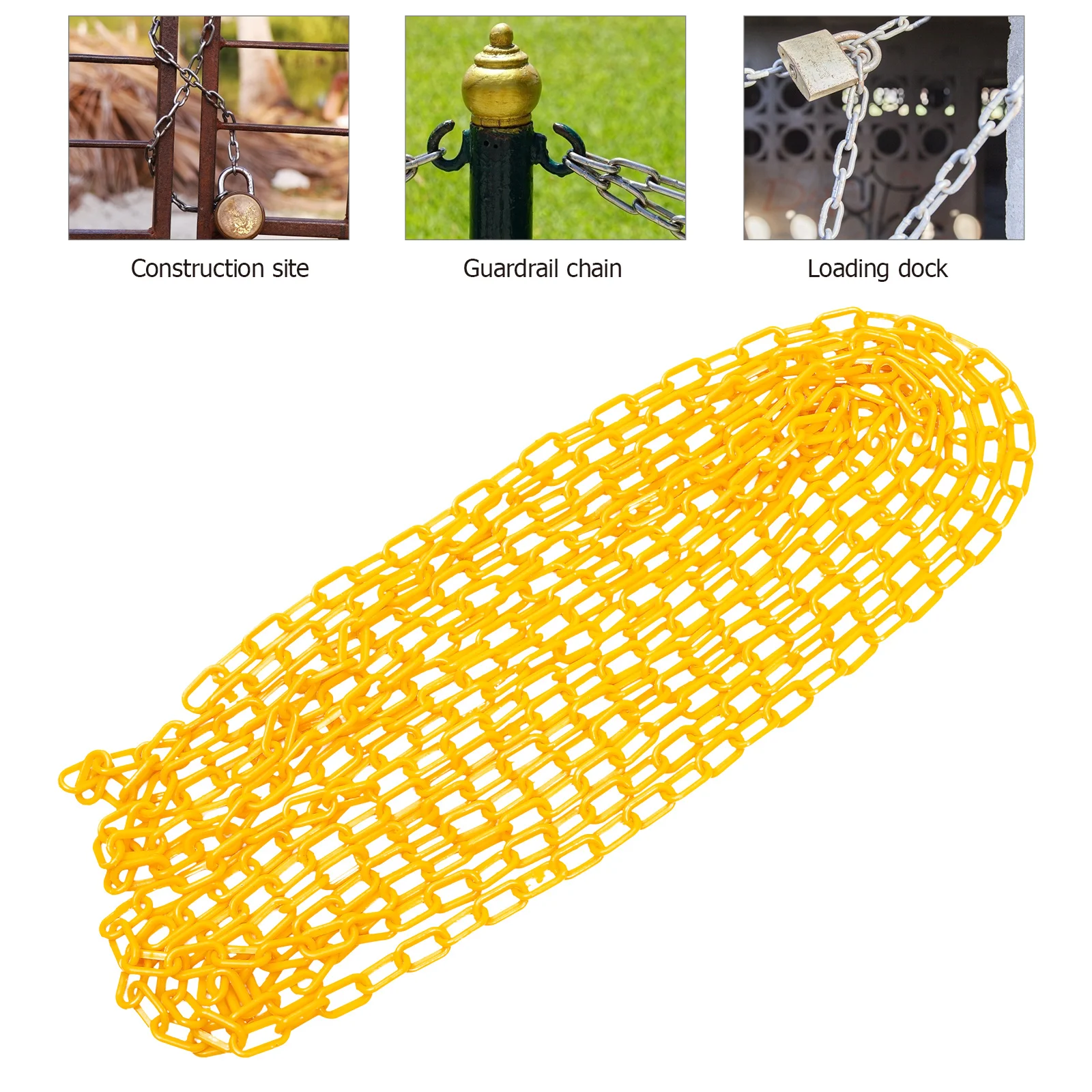 Plastic Safety Chain 10m Caution Security Road Barrier Durable Lightweight All-Weather Crowd Control Yellow High Visibility
