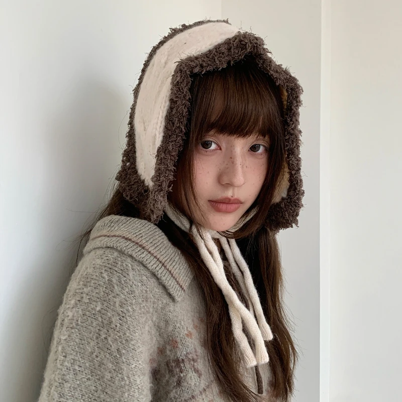 الكورية Ins الرياح أفخم محبوك لطيف الأذن يفشل الشتاء السيدات سميكة الباردة الدافئة الأذن مجموعات الدراجات في الهواء الطلق يندبروف الأذن أدفأ