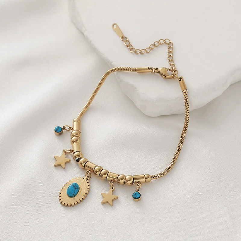 

Turquoise Pendant Bracelet For Women Stainless Steel Butterfly Little Bear Clover Charm Bangles Gothic Party Luxury Jewelry Gift