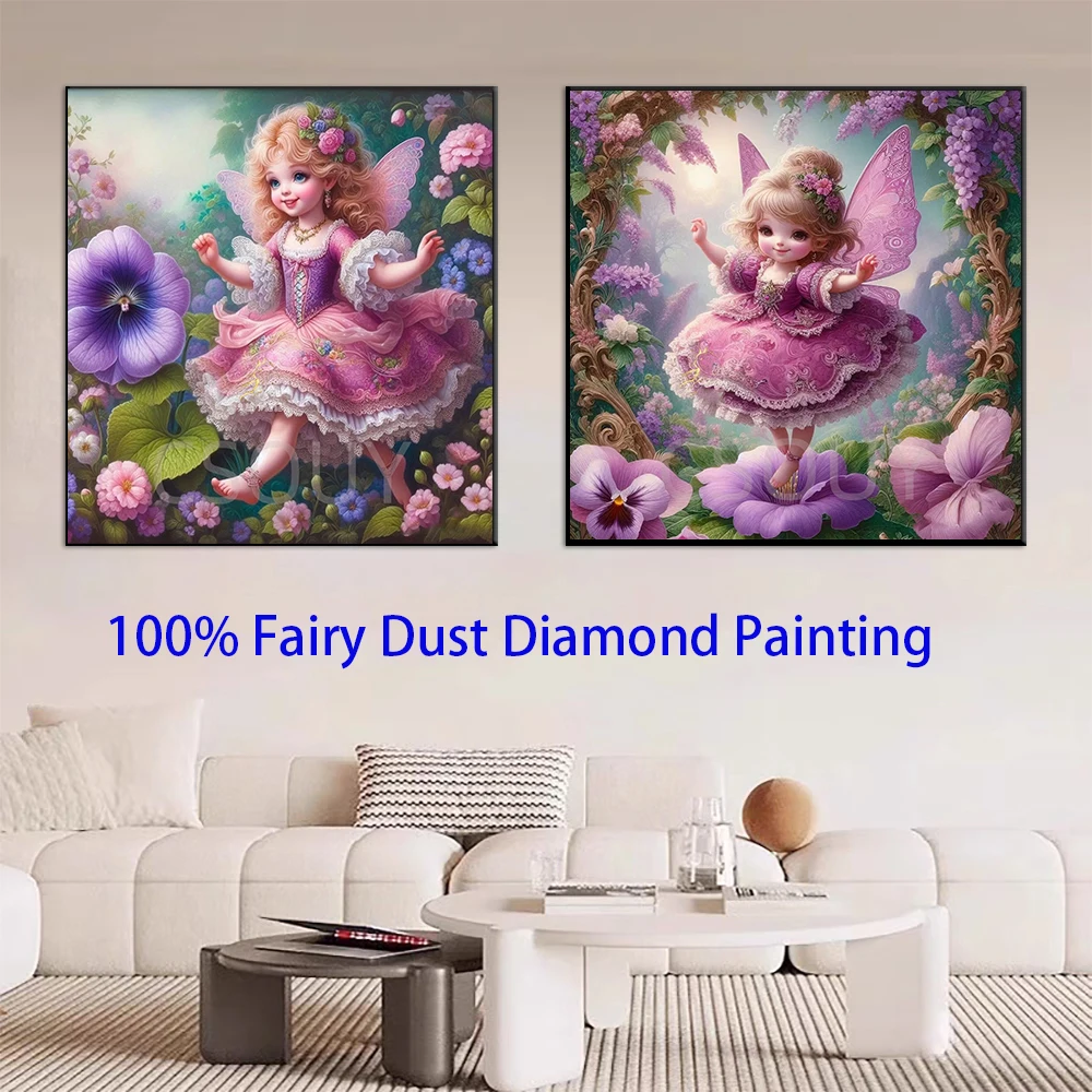 

Flowers Baby Girls 100% Fairy Dust Square Drill Full Diy Diamond Painting Cross Stitch Crystal Embroidery Mosaic Decor Needlewor