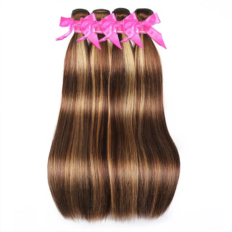 Amanda Double Drawn Hair Bundles with Closure 4x4" Unprocessed Virgin Human Hair Straight Peruvian Hair Bundle with Closure