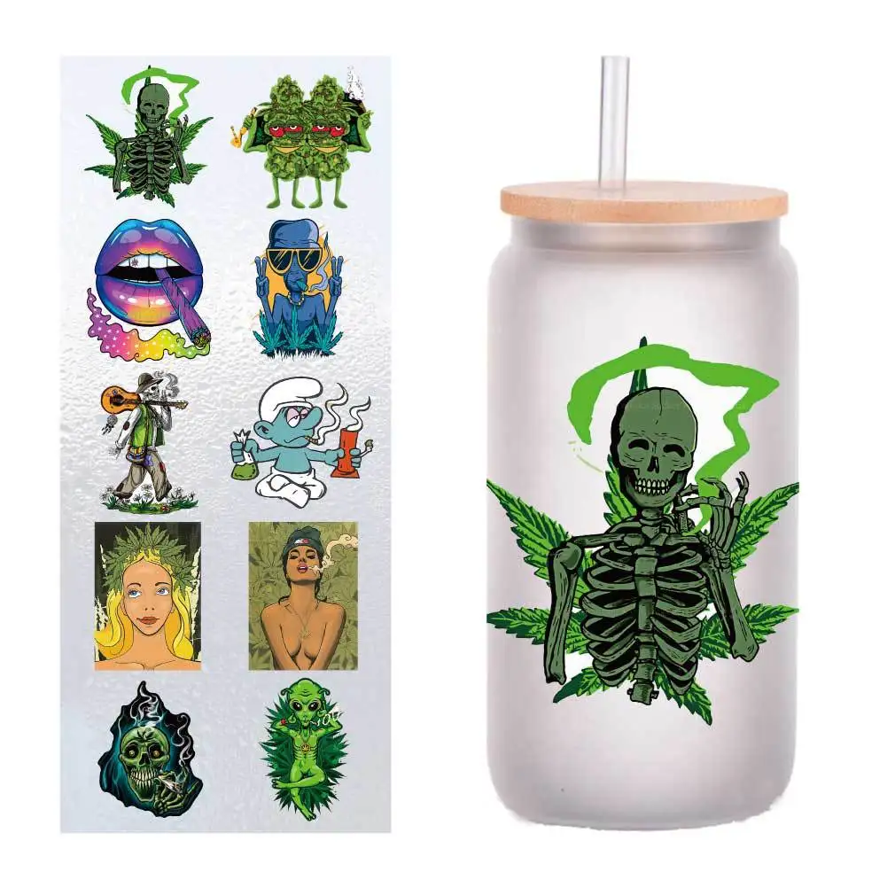 

10 pieces/pack of cartoon plant eye protection leaves UV transfer stickers Crystal label Cup stickers customized four inches