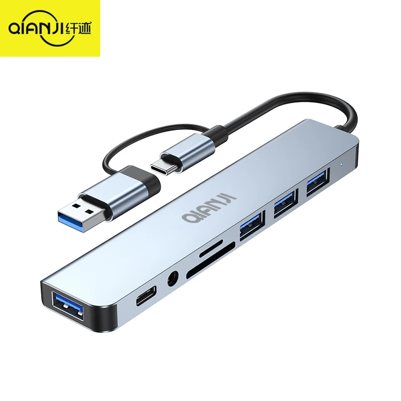 8 in 2 USB HUB With Splitter Card Reader, USB C Port, USB 3.0 / 2.0, SD/TF Splitter Card Reader, Docking Station