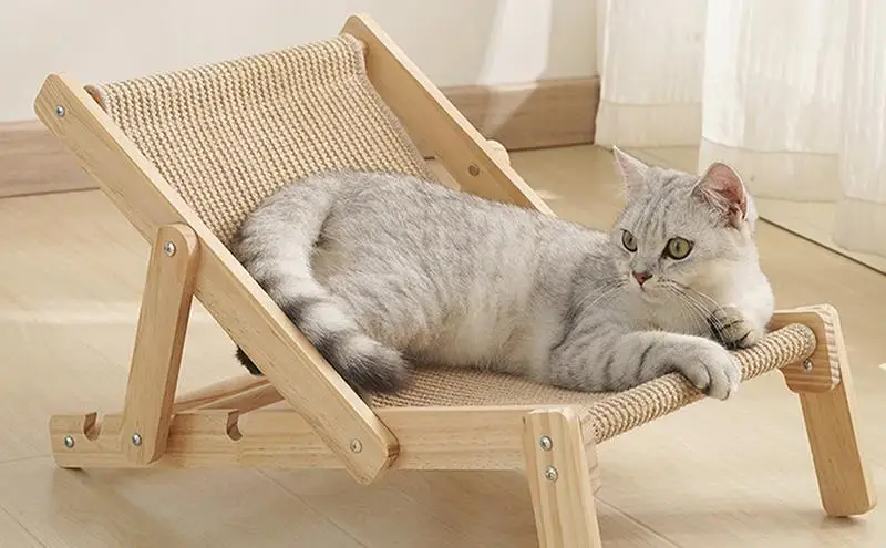 

Cat Scratcher Lounge Chair Sisal Scratcher Mini Beach Chair Elevated Bed Removable Sisal Pad Adjustable pet chair