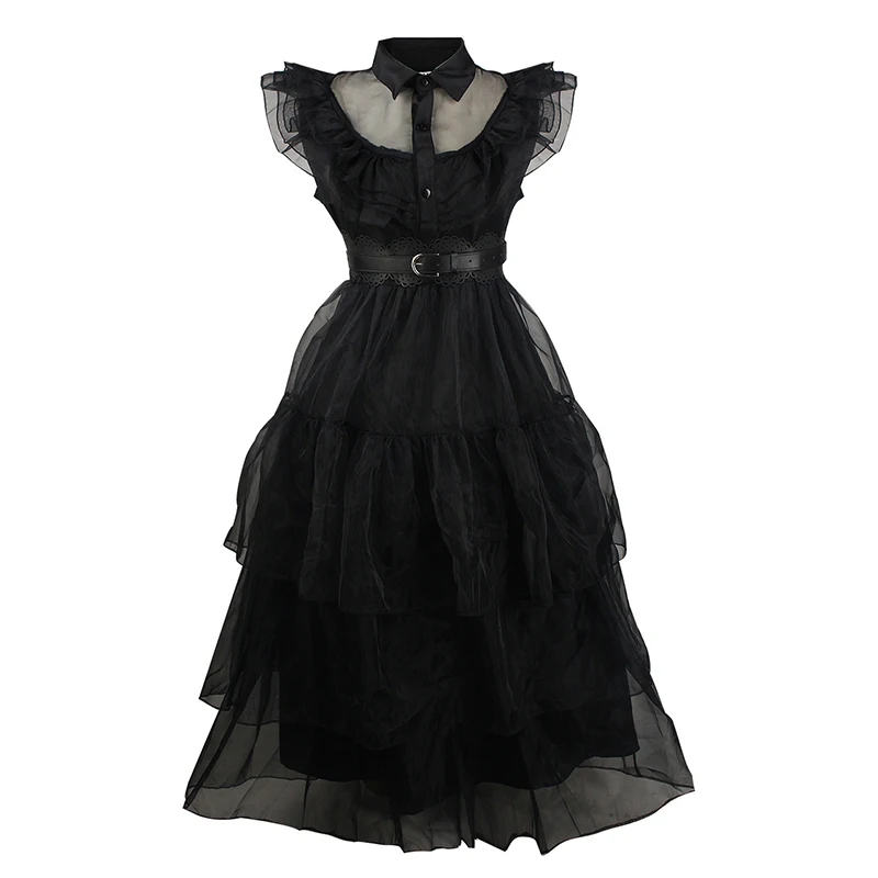 Wednesday Addams Cosplay Costume Halloween Carnival Ball Party Black Sleeveless Dress Summer Long Skirt For Height 110-185cm